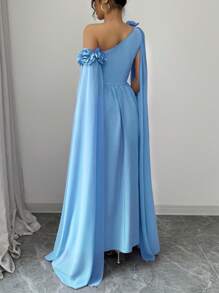 Chiquease Franse elegante chiffon asymmetrische bloemendecoratie taille-getailleerde A-lijn jurk voor feesten, banketten en dagelijks gebruik, lente/zomer