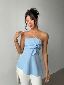 Chiquease Damen elegante, lässige einfarbige 3D-Blumen Unregelmäßiger Saum ärmelloses Top