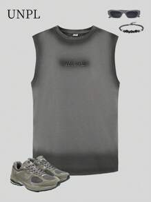 SHEIN Explorewe Tween Boy Gradient Printing Tank Top For Festival - Grey - View 4