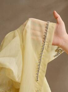 Anewsta Áo cánh tay bồng đính đá trang trí thời trang cho nữ ngày lễ, giản dị, sang trọng, thiết kế hiện đại thanh lịch, thích hợp cho lễ hội, đi chơi, nghỉ dưỡng - Màu vàng - Xem 8