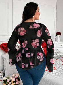 Vionelle 大码女式花卉印花前系带长袖 T 恤