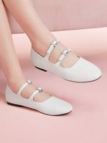 CUCCOO DOLLMOD Women's Retro Cute Sweet College Style Rhinestone Buckle Mary Jane Flat Shoes, Ideal For Spring Outfits And Vacation - White - View 3