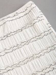 Sweetra Shorts de mujer con textura, cintura elástica, volantes de encaje y lazo a contraste - Albaricoque - Ver 3