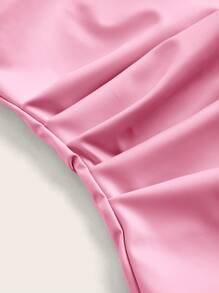 SHEIN Essnce Women's Leather Top Fashionable Ruched Asymmetric Hem Tube Top, Suitable For Going Out And Parties Top Pink - Baby Pink - View 3