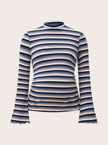 SHEIN 2 chiếc/Bộ Áo thun bà bầu cổ đứng tay dài có gân sọc cầu vồng, Áo thu cho nữ - Nhiều màu - Xem 11