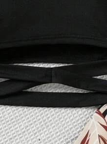 女童纯色圆领短款泡泡袖扭纹下摆上衣和热带植物印花裤两件套 女童服装 女童套装 - 杏色 - 查看 6