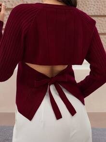 EURMUSE Damski sweter w jednolitym kolorze z wycięciem na plecach i ściągaczem