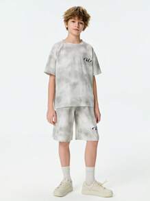 SHEIN 青少年男孩字母印花圆领短袖 T 恤和短裤休闲装 - 白色 - 查看 5