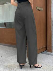 DAZY Celana Panjang Wanita Kasual Model Lurus, Minimalis dan Modis, Cocok untuk Gaun Musim Panas Wanita - Dark Grey - View 2