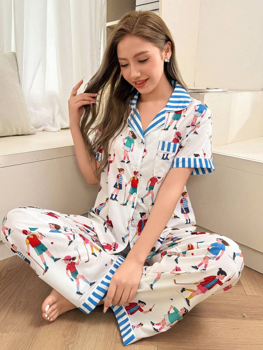 Dream Adore Bộ đồ ngủ tay ngắn in họa tiết hoạt hình bong bóng nhăn cho nữ - Nhiều màu - Xem 1