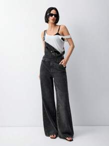 LYSMO Women's Pocket Wide Leg Loose Casual Versatile Denim Jumpsuit 2025 New Summer - Black - View 4