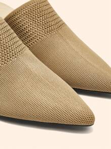 CUCCOO BASICS Women's Pointed Toe Chunky Heel Knitted Slip-On Shoes, Fashion Casual Style For Summer For Christmas - Apricot - View 3