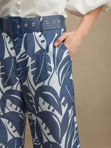 Anewsta Tropical Rainforest Print Long Flared Waisted Urban Dress Pants, Spring/Summer - Blue - View 7