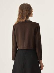 Muvela Women's Plain Color Long Sleeve Casual Stylish Jacket - Coffee Brown - View 4