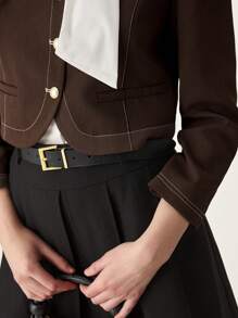 Muvela Women's Plain Color Long Sleeve Casual Stylish Jacket - Coffee Brown - View 5