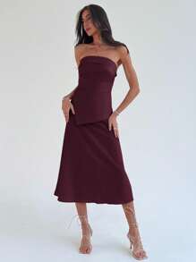 Aloruh Women's Ruched Bust 2 In 1 Cinched Waist A-Line Elegant Dress - Purple - View 5