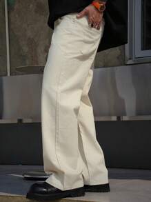 DAZY Pantalones vaqueros rectos de unicolor simple con bolsillos para hombre, para el verano