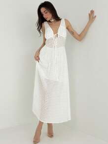 Aloruh Abito casual da donna senza maniche in colore tinta unita con texture - Bianco - Visualizzare 5