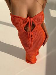 Aloruh Damska jednokolorowa sukienka bez rękawów z wiązaniem z przodu, dopasowana, z wycięciami, na wakacje