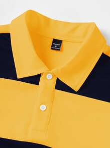 Manfinity Homme Camisa polo casual, de manga corta y holgada, con estampado de rayas para hombres, regalo para el novio, para todas las estaciones