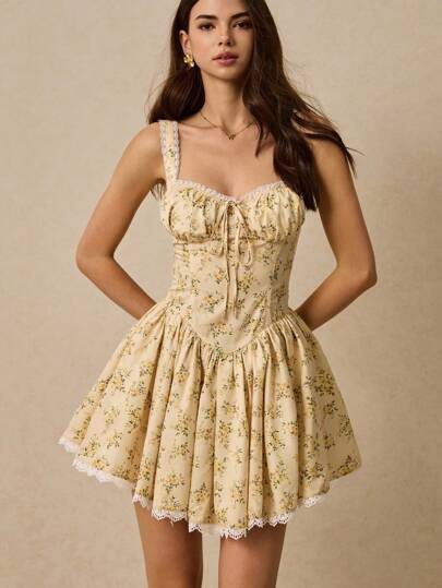 Poéselle Vestido de tirantes floral mini para mujer, estilo minimalista adecuado para el verano, vestidos elegantes para mujer, vestidos de sol para mujer, atuendos de verano para mujer