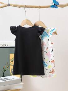 SHEIN Baby Girl Cute Butterfly Print Round Neck Cap Sleeve Dress - Multicolor - View 2