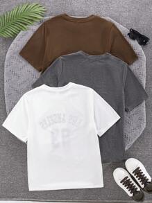 SHEIN 3pcs/Set Teen Boy Casual Short Sleeve T-Shirt, Street Punk Rock School Style For Outings, Parties, Music Festivals, Suitable For Spring/Summer, Dark Grey, White, Coffee - Multicolor - View 8