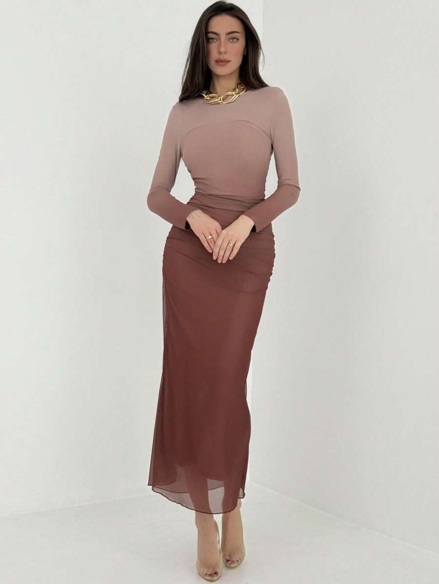 Aloruh American Style Gradient Mesh Strapless Bodycon Dress - Multicolor - View 1