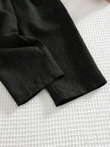 SHEIN 2pcs Set Baby Boy Casual Black With Luxury Gold Ribbon Long Sleeve Shirt And Elastic Waist Pants Set, Suitable For Birthday Party, Evening Party, Performance, Wedding, One-Month, Baptism And 1st Birthday Celebration - Black - View 4