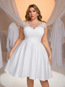 Glamrae Elegantes romantisches Brautkleid mit weißem Kragen, durchsichtig, A-Linie Silhouette, für Braut, Brautparty, kurzes Brautkleid, Große Größen