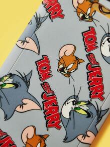 TOM & JERRY X SHEIN Gray Background Cartoon Character & Red Letter Print Lanyard Card Holder