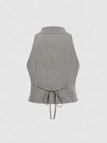 SHEIN MOD 大码优雅商务休闲西装背心和裤子两件套 - 淺灰色 - 查看 5
