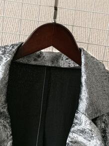 SHEIN LUNE Blazer de ajuste delgado para fiestas casuales de Año Nuevo, graduación, regreso a la escuela, maestras, talla grande para mujeres en invierno, otoño - Plateado - Ver 4