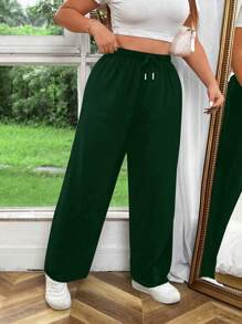 Flirla Pantaloni lunghi casual a tinta unita con vita regolabile con laccetto, taglie comode