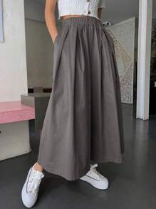 DAZY Jednolity Slant Pocket Spodnie z szerokimi nogawkami