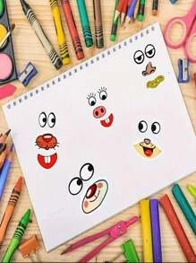 SHEIN 1 set de 3 rouleaux, autocollants créatifs de bandes dessinées DIY, 6 styles, yeux colorés, nez, bouche, barbe, autocollants adhésifs non séchants pour l'artisanat fait main, la décoration, l'école et le stockage