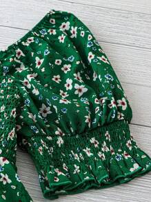 Breezaya Women's Ditsy Floral Square-Neck Ruched Puff Sleeve Ruffle Summer Blouse - Multicolor - View 4