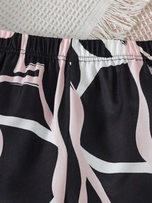 女童纯色泡泡袖镂空上衣和满印花长裤两件套 女童服装套装 夏季 - 黑色 - 查看 3