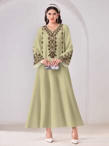 Al Najma Casual Simple All-Over Print Modest Arabian Style Dress - White - View 3