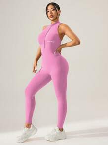 Core Rhythm Letter Print Sleeveless Seamless Sports Jumpsuit