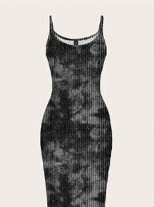 Attitoon 休闲简约扎染图案印花修身长裙，适合夏季