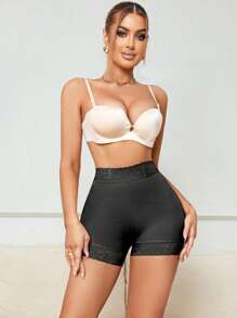 1pc Women's Shaping Contrast Lace Shorts - Black - View 7