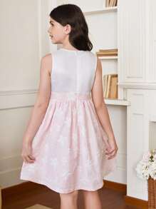 SHEIN DRMZ Tween Girl Tween Girl Plain Texture Fabric Splicing Satin Sleeveless Dress, 3D Design, Preintegrated