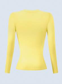 INAWLY Áo thun cổ tròn dài tay màu vàng nhạt cỡ lớn cho nữ - Màu vàng - Xem 2