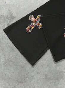 Manfinity Roughcore 男士水钻十字印花抽绳腰运动裤，适合狂欢