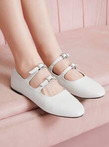 CUCCOO DOLLMOD Women's Retro Cute Sweet College Style Rhinestone Buckle Mary Jane Flat Shoes, Ideal For Spring Outfits And Vacation - White - View 1