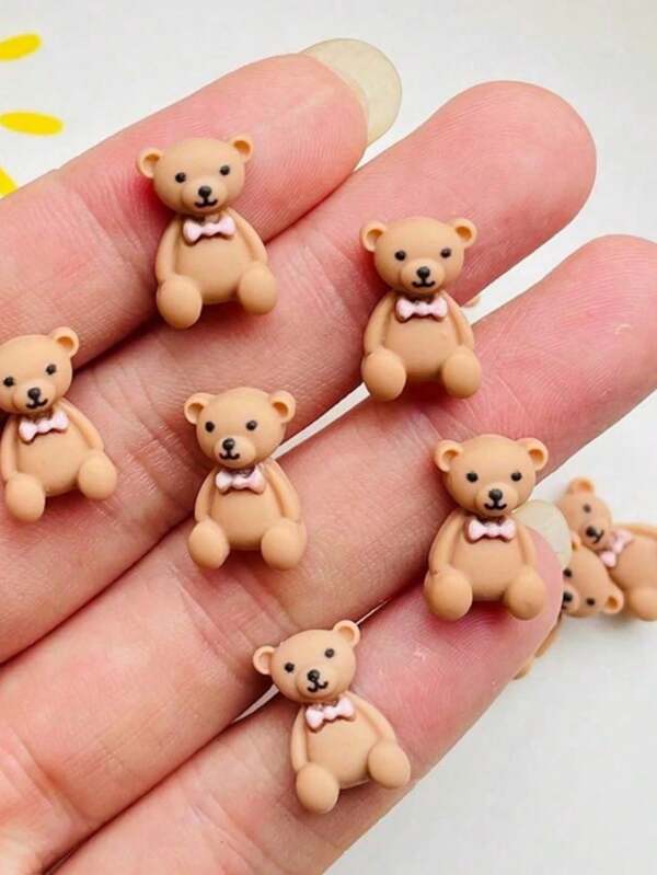 SHEIN 10pcs/20Pcs New 15*10mm Cute Mini Cartoon Animals Coffee Colored Bow Little Bear Resin Figurine Crafts Flatback Ornament Jewelry Making Hairwear Accessories Best Gifts Birthday