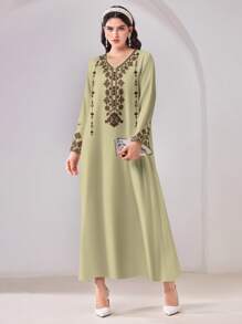 Al Najma Casual Simple All-Over Print Modest Arabian Style Dress - White - View 2