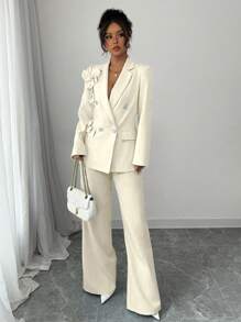 Chiquease New Spring Romantic Regular Shoulder Tailored Rhinestone Double-Breasted Straight Sleeve Women Blazer Jacket With Design Collar Suits For Woman Women Suit Women Suit Fall Cloth For Women