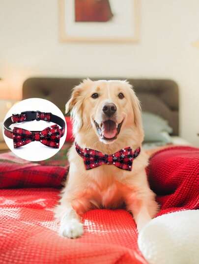 1PC Christmas Pet Collar With Snowflake Pattern Adjustable Pet Neckband Holiday Festival Pet Accessories For Small Medium Large Pets Christmas Party Photo Shoot